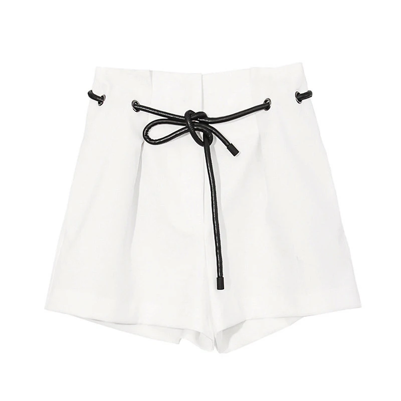 white TWOTWINSTYLE, весенние шорты для женщин, на шнуровке, высокая талия, широкие ноги, короткие брюки, женские, большие размеры, белые шорты, летняя одежда - Цвет: white