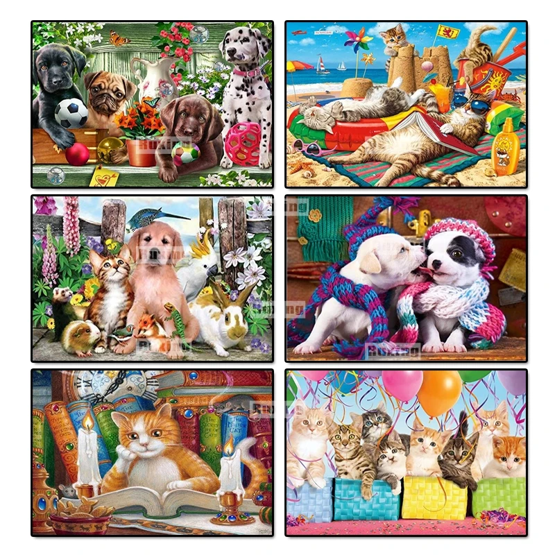 

Ruxing 5D Diamond Mosaic Color Dog cat Diamond Painting Cross Stitch Kits Diamonds Embroidery Home Decoration