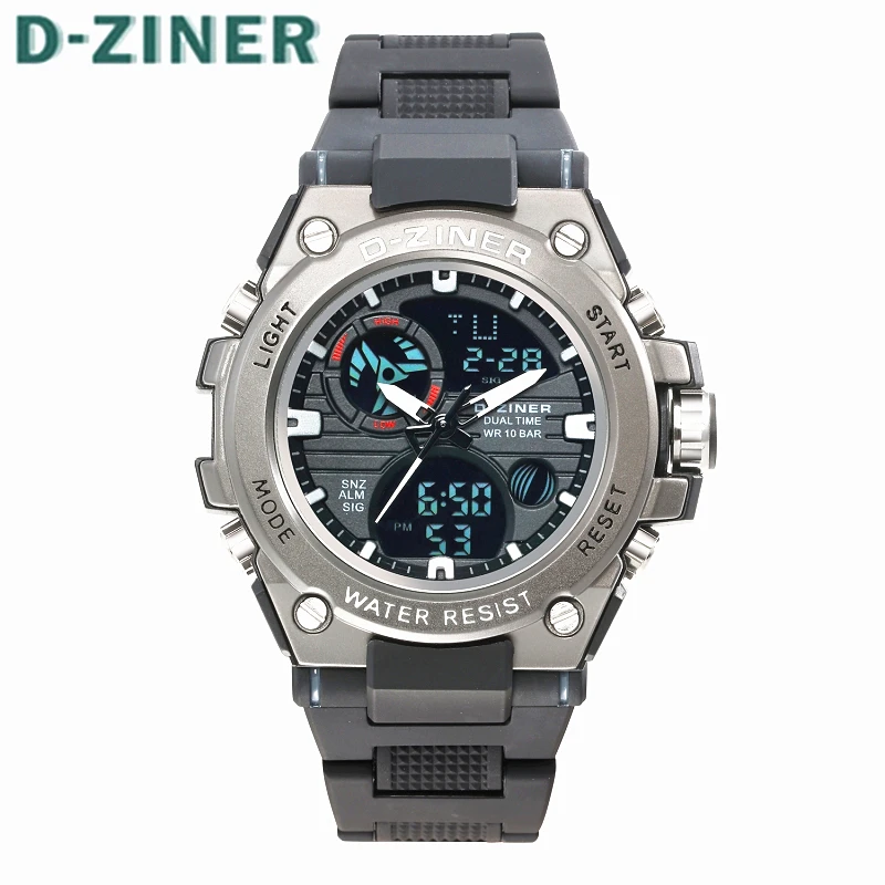 D-ZINER Часы Мужские Luxury Brand Нержавеющей Стали Аналого-Цифровой Watchl Мужчины