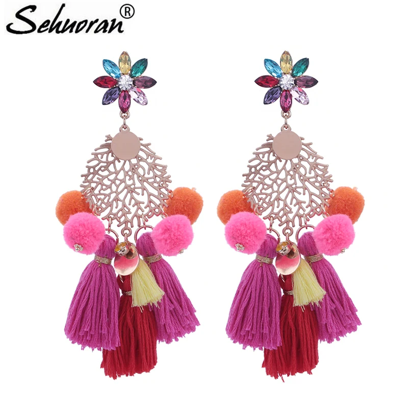 Sehuoran Brincos Oorbellen Boho хрустальный камень цинковый сплав листья подвесные серьги для