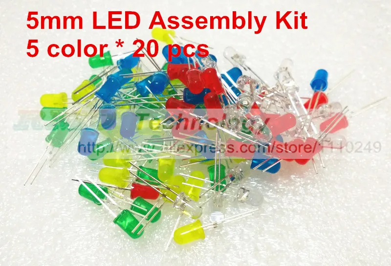 

5color x 20pcs = 100pcs/lot 5mm LED red blue/green/yellow/white luminous diode 20mA free shipping