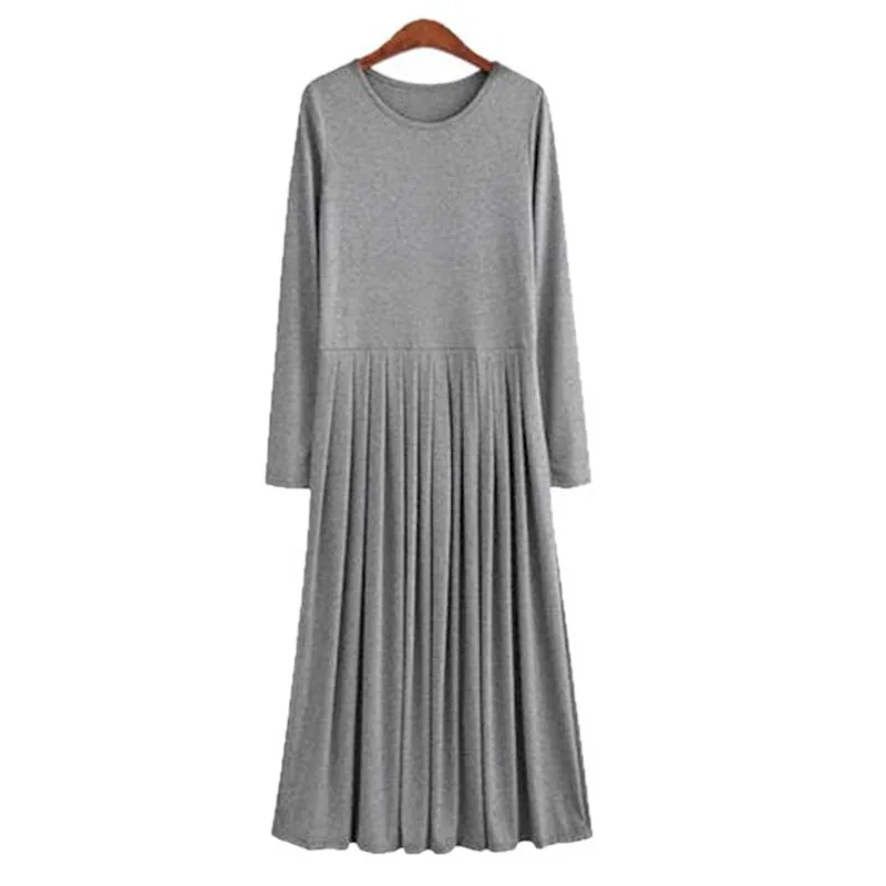 Vestido Feminios весна осень 5XL 6XL размера плюс длинные платья Плиссированное повседневное Макси платье из хлопка черного и красного цвета - Цвет: Серый