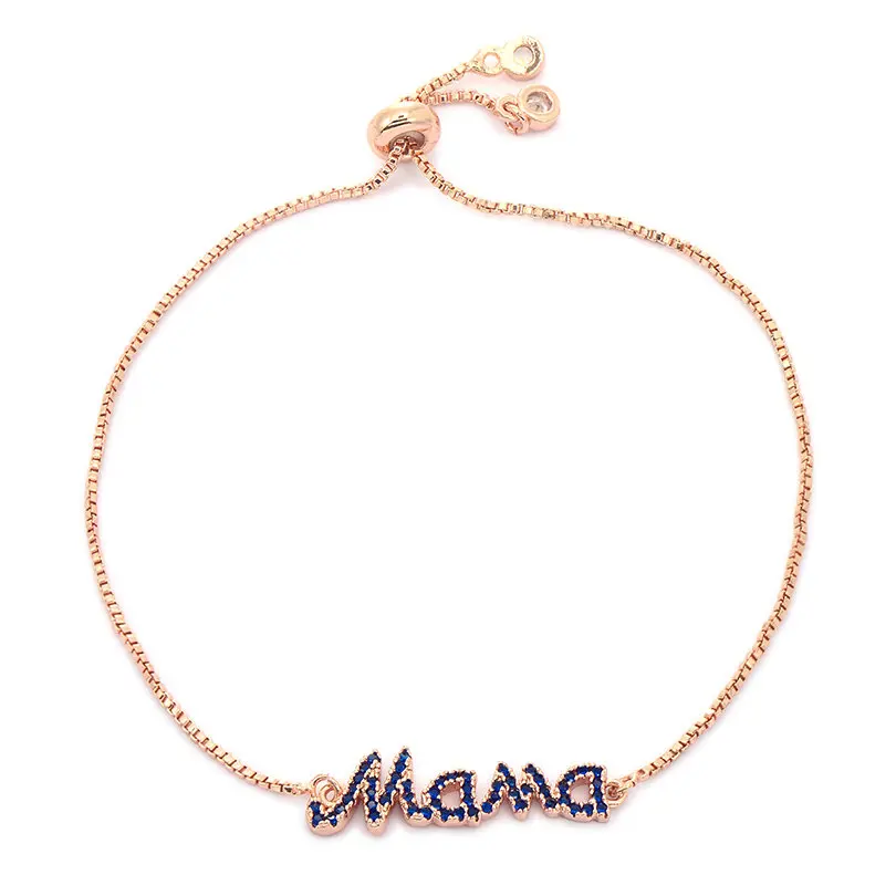 blue cz rose gold Pipitree розовый и синий CZ Циркон мама очаровательный браслет с буквой подарок на день матери медная цепочка браслеты ювелирные изделия для женщин - Окраска металла: blue cz rose gold