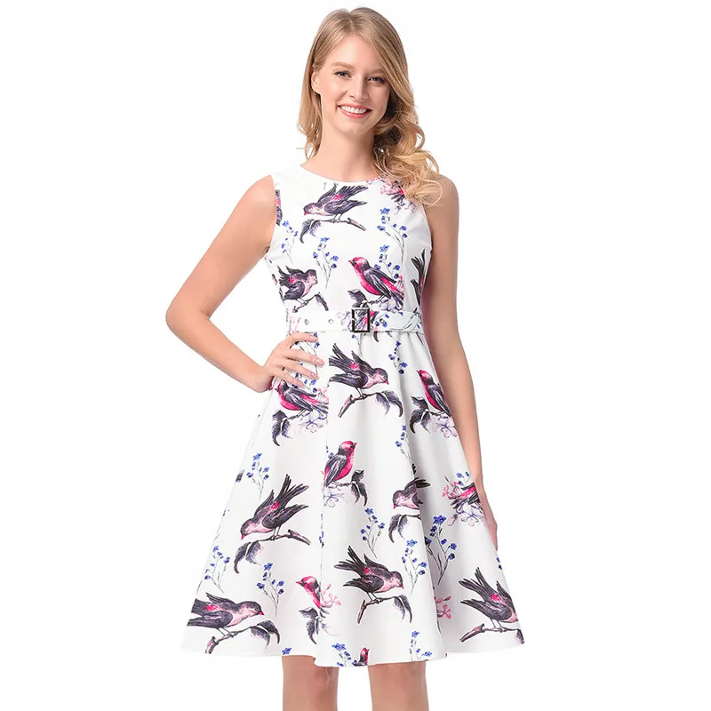 Женское платье без рукавов с круглым вырезом в стиле ретро|vestido a|summer dresssummer dress women
