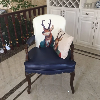 royal blue leather Американский Одноместный стул для отдыха из твердой древесины в стиле ретро, европейский стиль, подлокотник, стул для кафе, обеденный стул, для учебы, спальни, компьютерное кресло - Цвет: royal blue leather