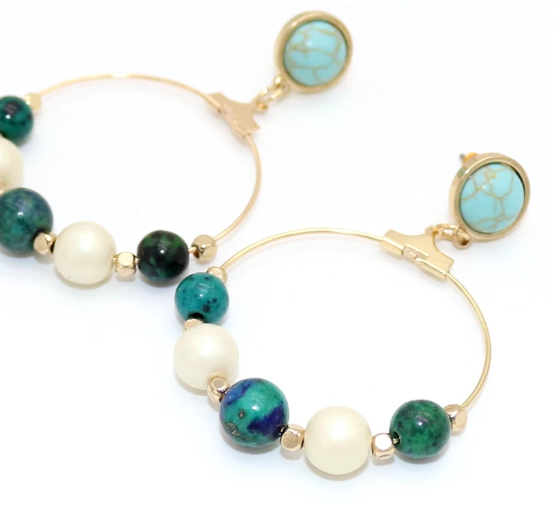 2018 New pearl jewelry copper circle green stone simple drop earring women | Украшения и аксессуары