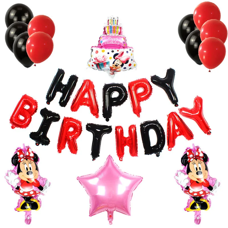 HBD MK SET3 Минни Микки День рождения в виде торта праздничные шары украшения для взрослых 18 день рождения украшения красные/черные буквы Микки латексные шары - Цвет: HBD MK SET3