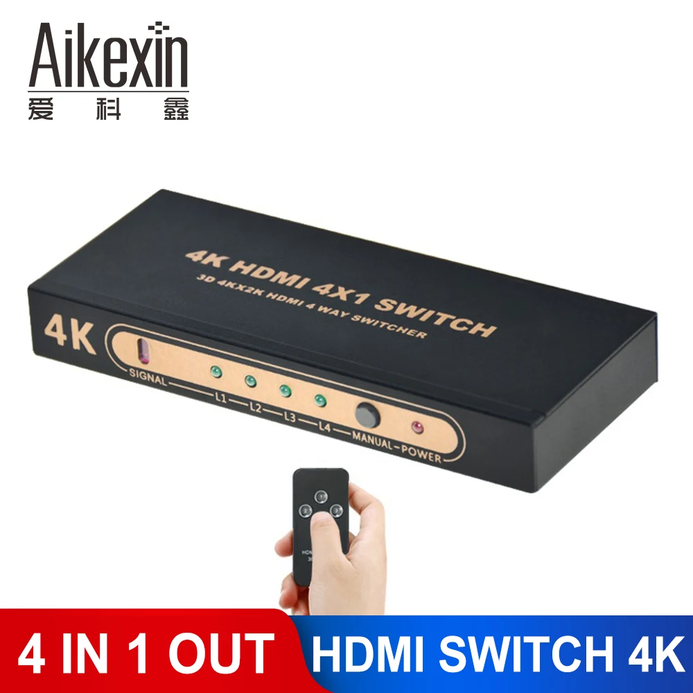 Aikexin HDMI Splitter 4 Port HDMI Switch Switcher HDMI1.4 4Kx2K 1080P 4 Input 1 Output HDMI Adapter Hub for XBOX 360 PS3 PS4