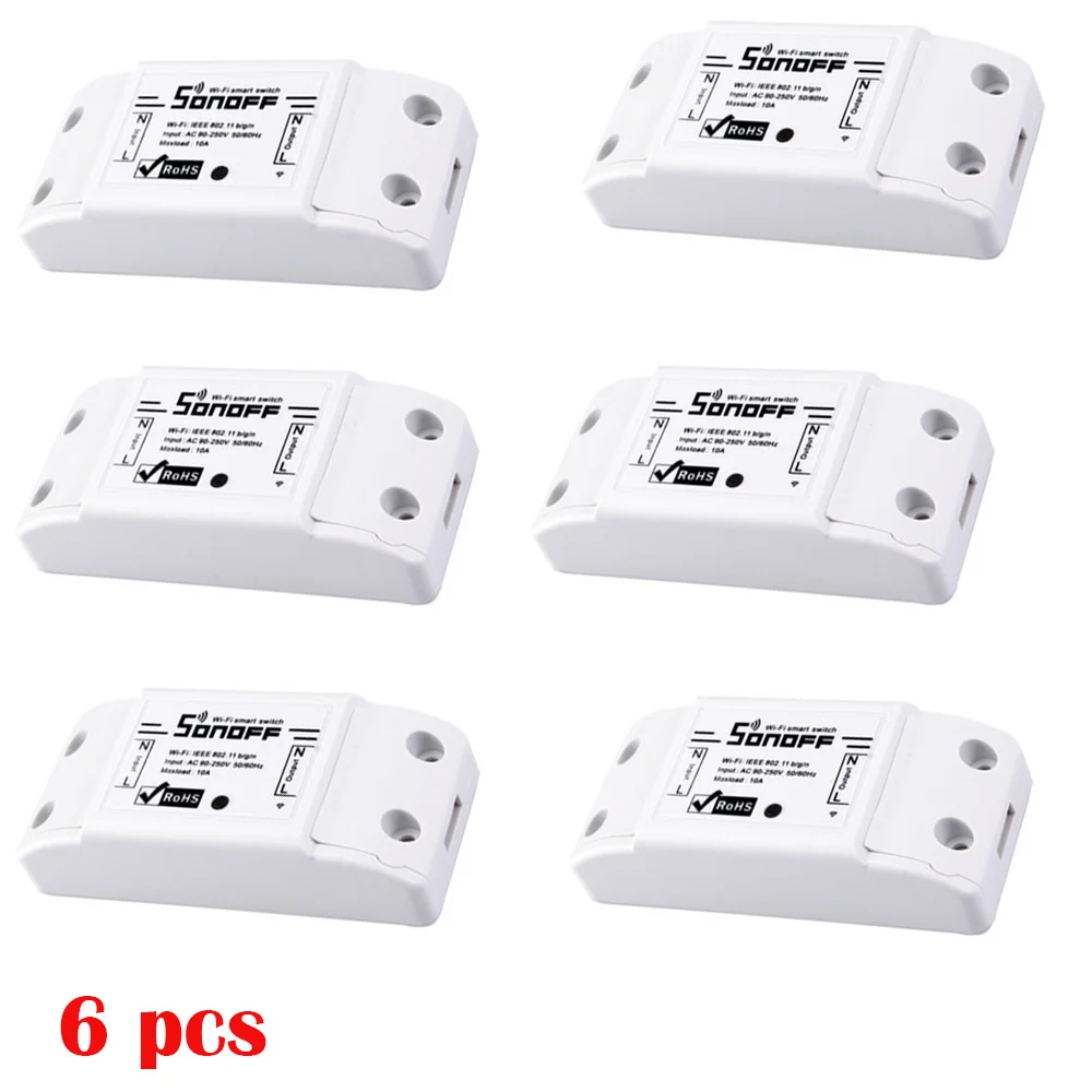 6 PCS 3/5/6/8/10 шт. 10A SONOFF Basic Беспроводной Wi-Fi пульт дистанционного управления Переключатель Управление Модуль Автоматизации "сделай сам" Таймер универсальное автомобильное зарядное устройство для дома - Комплект: 6 PCS