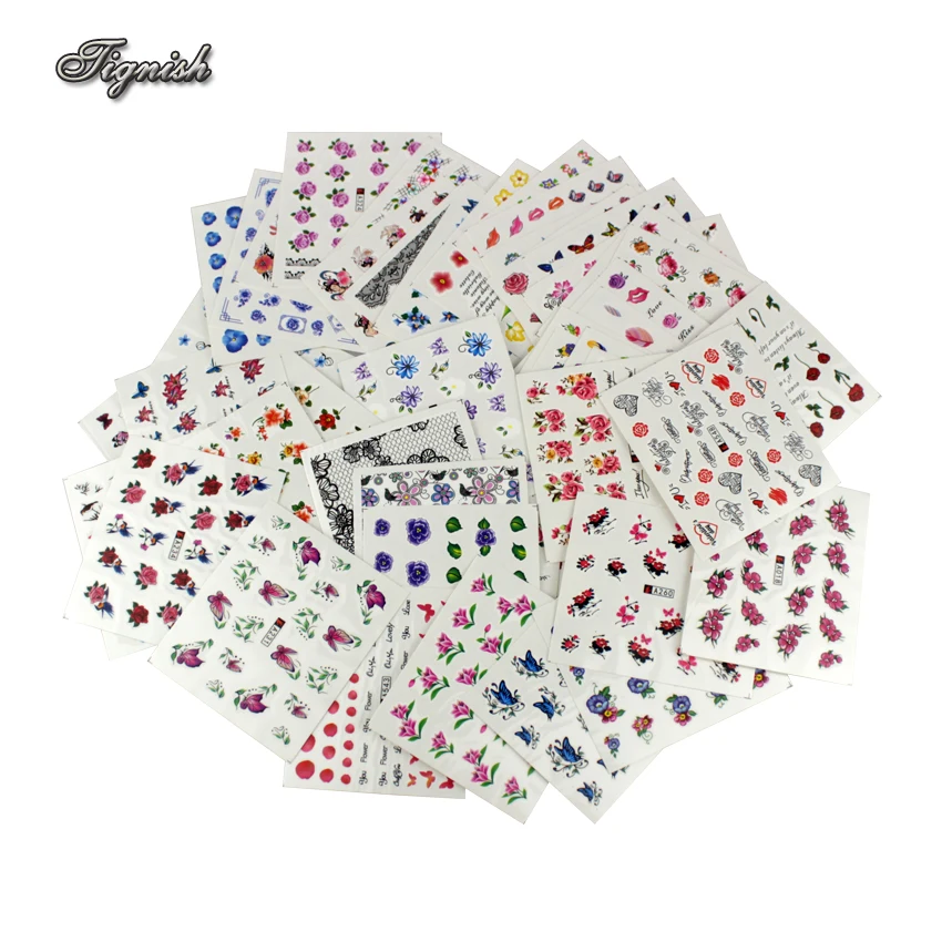 Tignish 50 листов/Lot с украшением из цветов переводятся помощью воды лак для ногтей