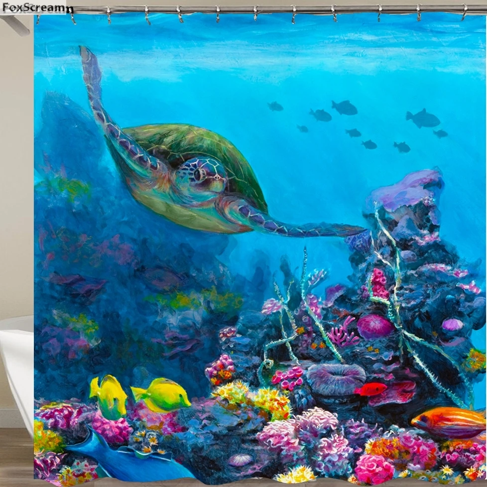 

Miracille Sea Turtle Waterproof Shower Curtain Octopus Home Bathroom Curtains with Hooks Polyester Fabric Bath Curtain