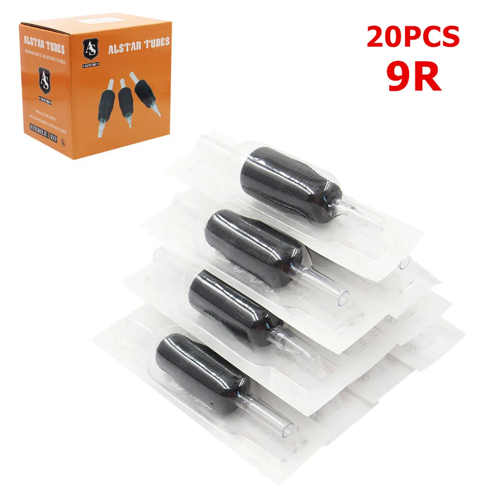 

20Pcs 25mm Sterilized 9R Size Disposable Tattoo Grips with Clear Long Tips Round Tattoo Tube for Tattoo