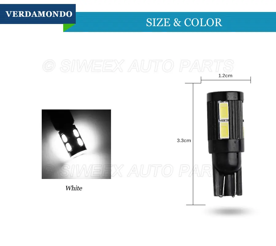 Сверхъяркая Белая светодиодная лампа T10 192 194 168 W5W с клиновидным цоколем 5630 10SMD для