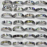 50pcs ecoolin brand fashion natural shellfish abalone shell 316l stainless steel rings for women jewelry lots bulk lr4029