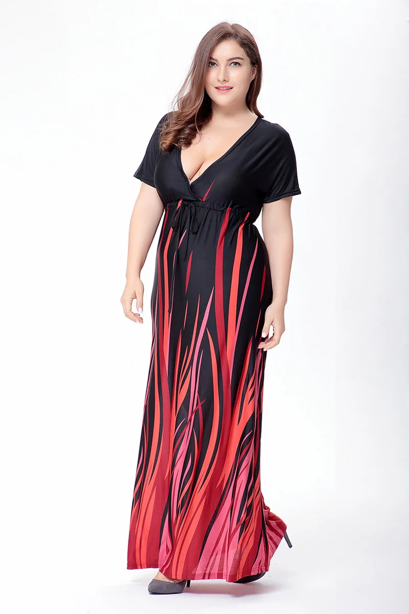 6XL женская летняя обувь Большие размеры DressesMaxi Элегантный Boho принт плюс размер