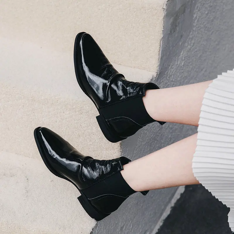 Genuine Leather Ankle Boots for Women Round toe Slip On Spring Autumn Cowboy Low Heels Gothic Platform Shoes Botines Mujer | Обувь