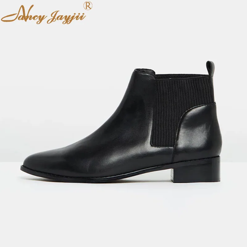 

Genuine Leather Cow Female Chelsea Pumps Ladies Adult Shoes High Square heels Pointed Toe Slip-On Spring/Autumn 2019 3cm~5cm