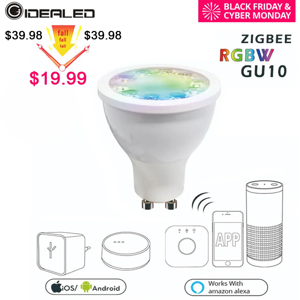 Zigbee hub GU10 LED RGBW spotlight Dimmable Zll Light Zigbee LED bulb Smart APP Control Integrate With Alexa Plus 5W AC100-240V