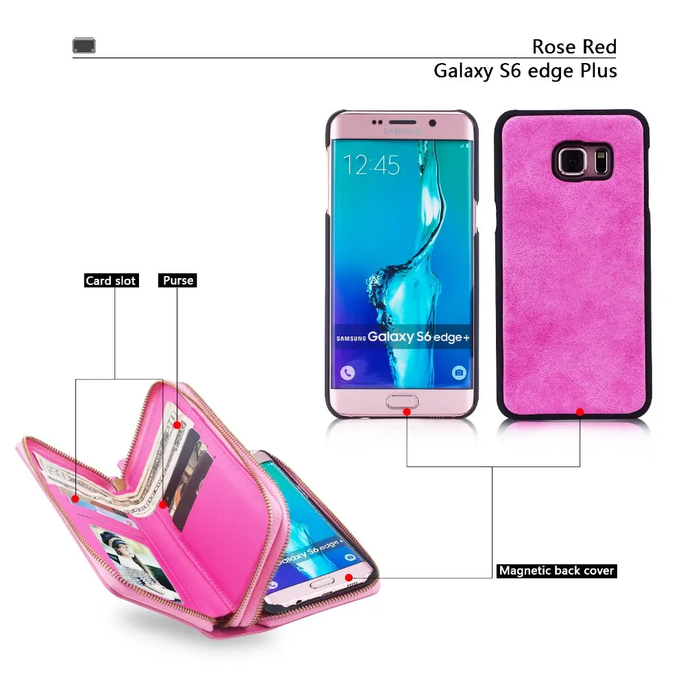 Для Samsung Galaxy S6 Edge Plus Ретро PU Кожа Двойной молния многофункциональный 2 в 1