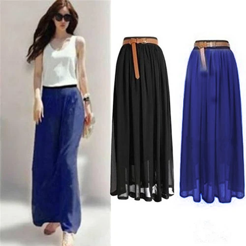 Женская двухслойная шифоновая плиссированная длинная юбка макси в стиле ретро с