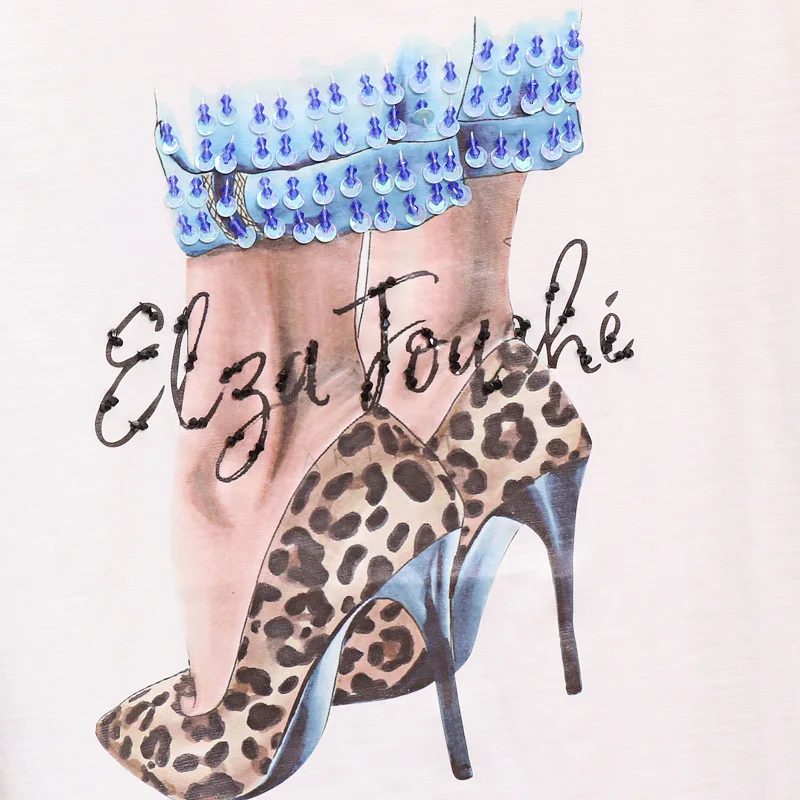 2019 г. весенне летняя футболка новые женские футболки вышитое Блестящим Бисером с