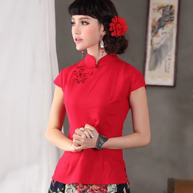 Шанхай история короткий рукав национальный тренд Qipao рубашка Китайский cheongsam Топ Традиционный китайский женский топ льняная блузка Топ