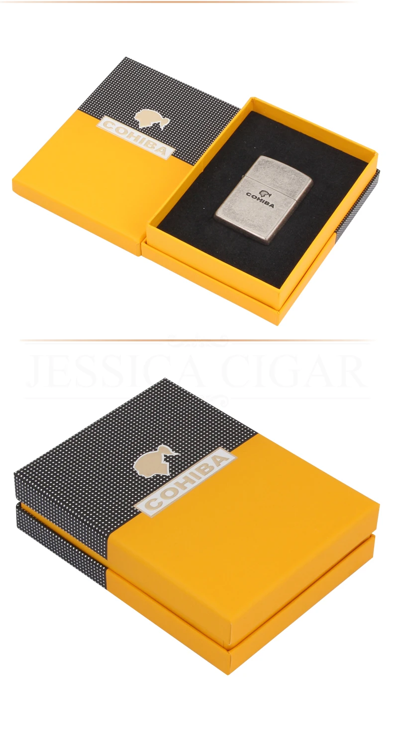 COHIBA мужские гаджеты Серый Металл ветрозащитный 2 пламя Jet зажигалка с горелкой автоприкуриватель зажигалки для сигарет огонь с подарочной коробкой
