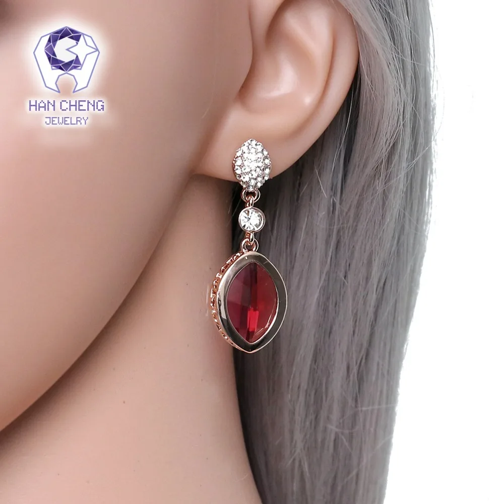 

HanCheng New Fashion Luxury Golden Dangle Hanging Gem Stone Created Crystal Water Drop Earrings For Women Jewelry brincos bijoux