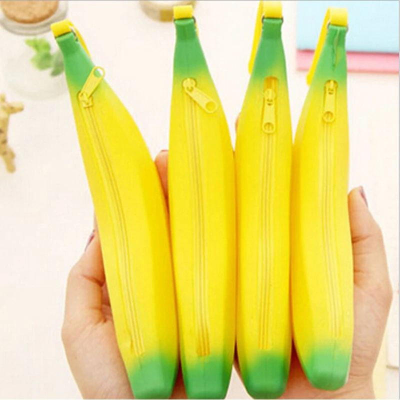 

500pcs/lot Women Fashion Novelty Silicone Portable Banana Coin Pencil Case Purse Bag Wallet Pouch Keyring