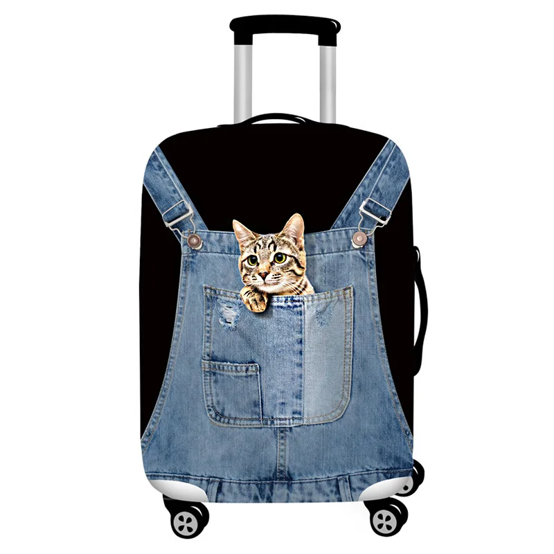 A cat(strap Эластичный Чехол для багажа, плотный 3D Джинсовый чехол для чемодана с животными, протектор для чемодана, подходит для 18-32 чемодана, милый стиль для кошек, собак, мягкие Аксессуары для путешествий - Цвет: A cat(strap