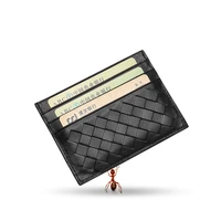 new genuine leather weave men women unisex wallets credit id card holder mini wallet case purse hand woven