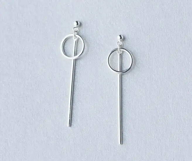 

1Pair REAL. 925 Sterling Silver Jewelry Polished Circle & Straight Bar Geometric Long Dangle Earrings Charm with Ball GTLE1482