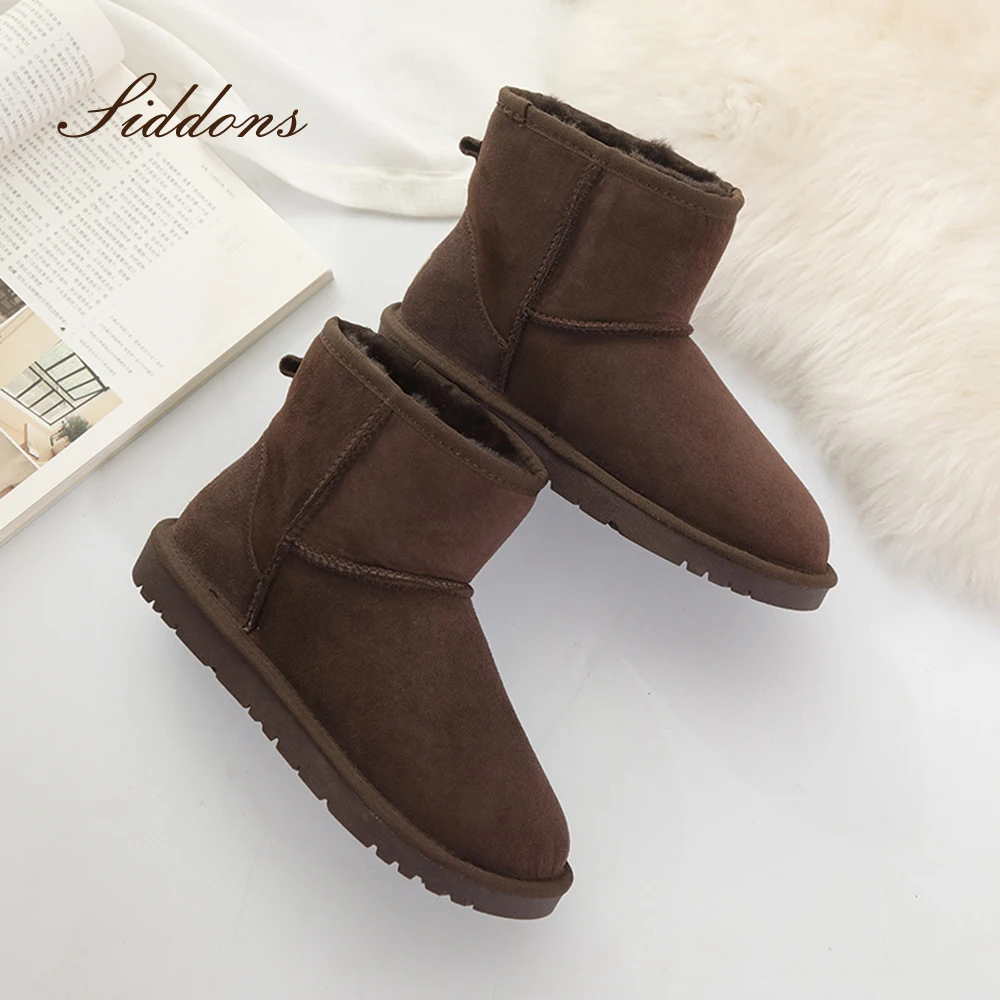 SID0008 Australian FUR WOOL snow boots women's low tube short winter warm cotton anti slip beef tendon bottom | Обувь