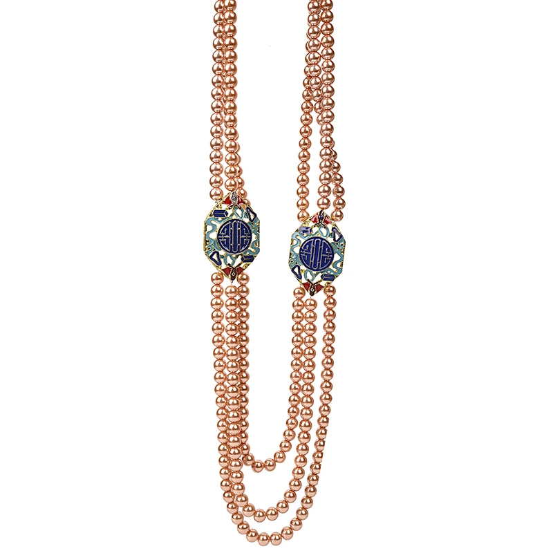 3 rows a multi-layered Synthesis pearl and Glossy light necklace of orange beads is perfect for giving to your lover | Украшения и