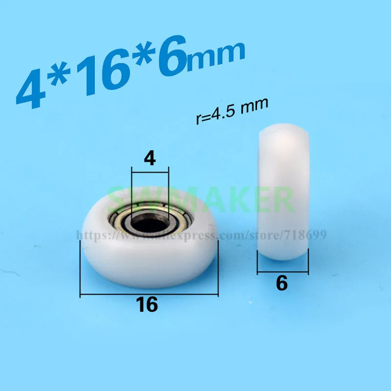 SWMAKER 4*16*6 мм R образный пластиковый нейлоновый шкив с подшипником 604 POM для 3D