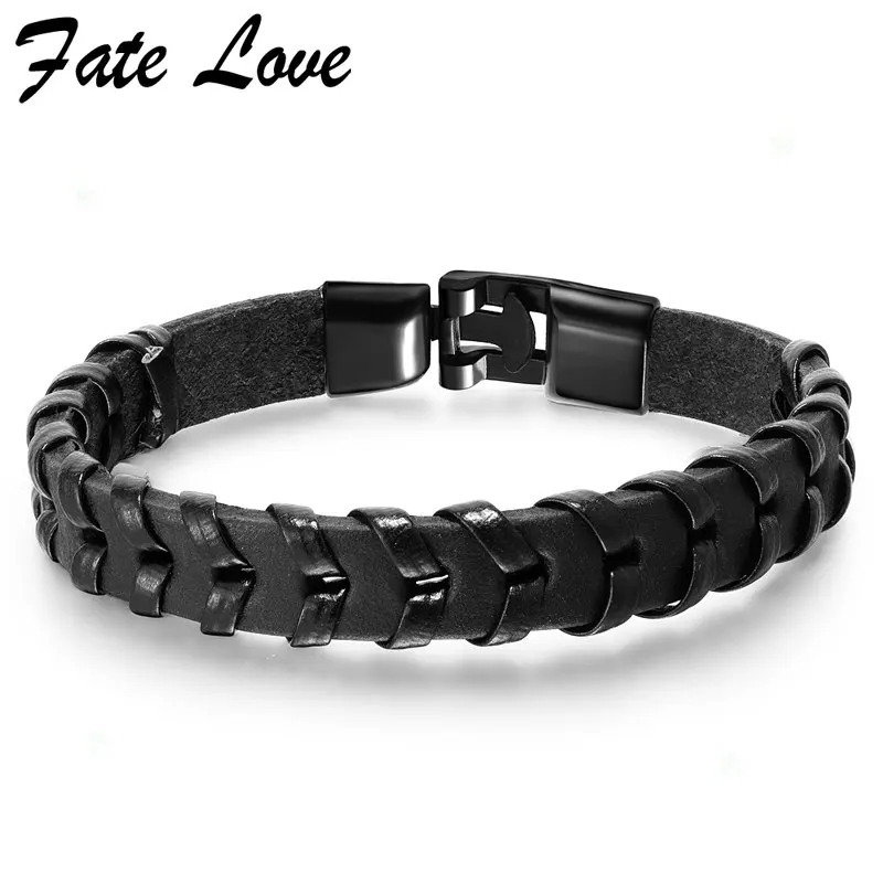 Fate Love черный коричневый кожаный браслет мужские браслеты 2018 очаровательные