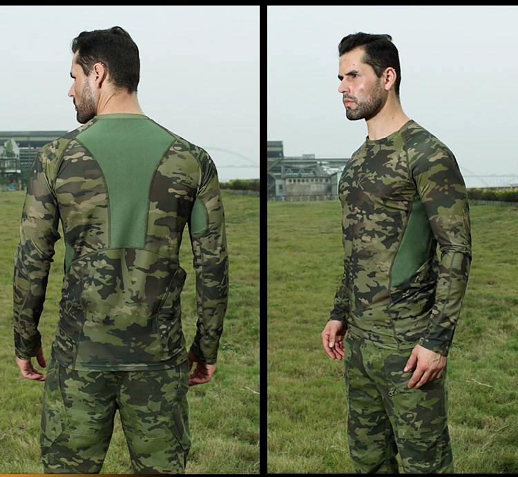 Новые камуфляжные Сетчатые эластичные футболки Quickdry с круглым вырезом и длинным