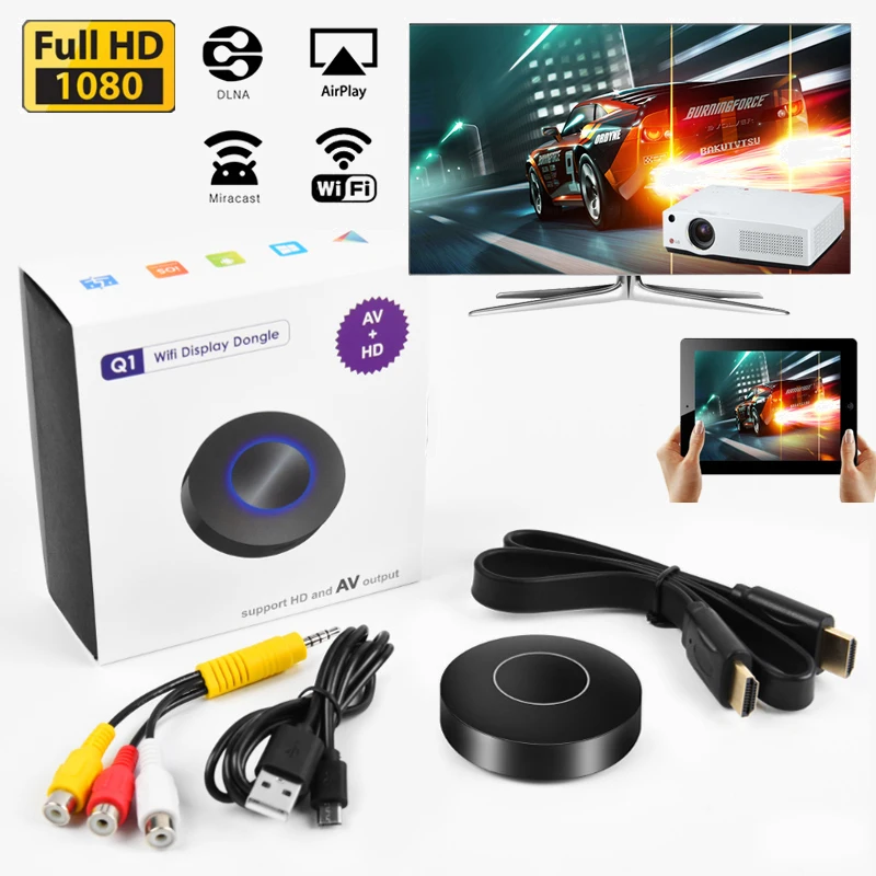 Q1 Mirroring Dongle OTA tv Stick Wifi Dongle 1080p медиа DLNA Miracast Airplay HDMI AV RCA выход видео стример дисплей ТВ коробка