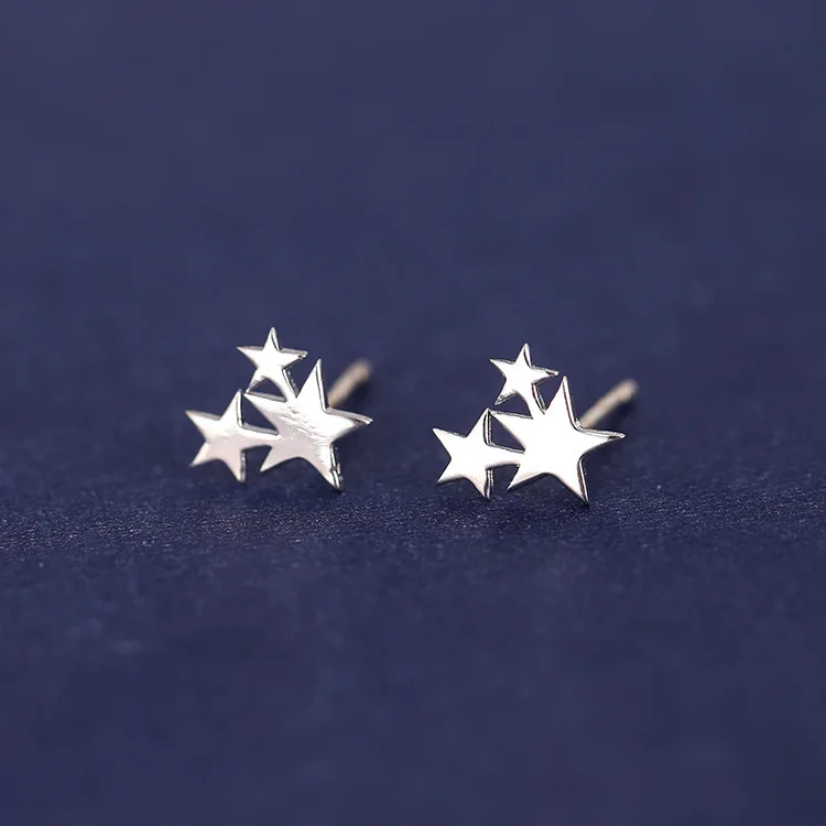 

Daisies Pure 925 Sterling Silver Three Stars Stud Earrings For Women Fashion Girl Prevent Allergy Sterling-silver-jewelry