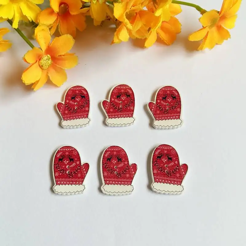 120pcs Красная рождественская Перчатки формы деревянные пуговицы Рождество кнопки
