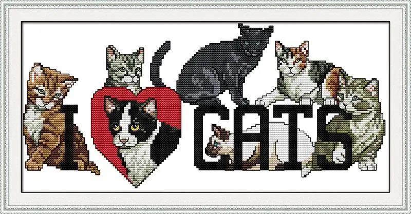 I LOVE cats Animal Decor Drawing painting Counted printed on canvas DMC 14CT 11CT DIY Cross Stitch Needlework kit Embroidery Set | Дом и сад