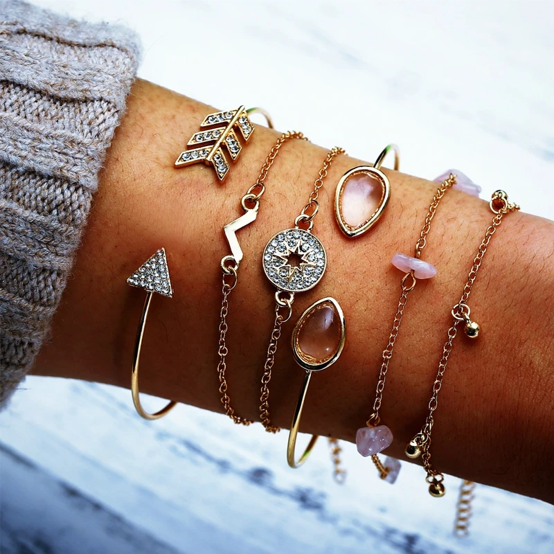6 шт./компл. Boho женские капли воды V образный компас цепочка с хрустальными