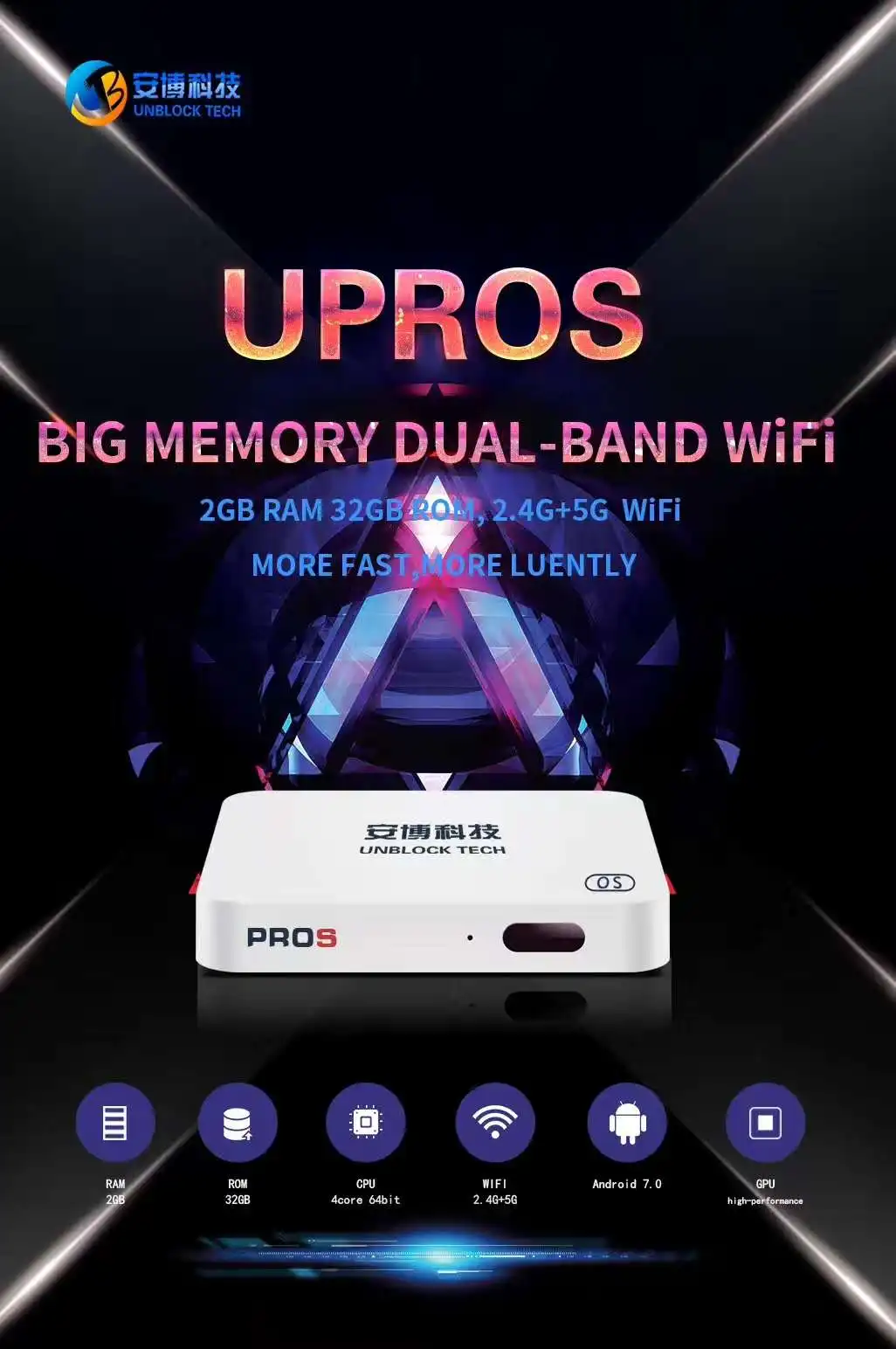 2019 новая версия UPROS ubox ProS OS Oversea HDMI 2 0 tv box Android 7 ГБ + 32 | Электроника