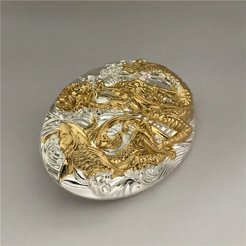 Retail 2021 New Style High Quality Oval 3D Gold Fish Dragon Solid Brass Belt Buckle For Men Women Fit 4cm Wide | Дом и сад
