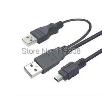 

USB 2. 0 Two A Type Male to Mini 5 Pin Male Y Cable For 2.5" Mobile Hard Disk Drive HDD