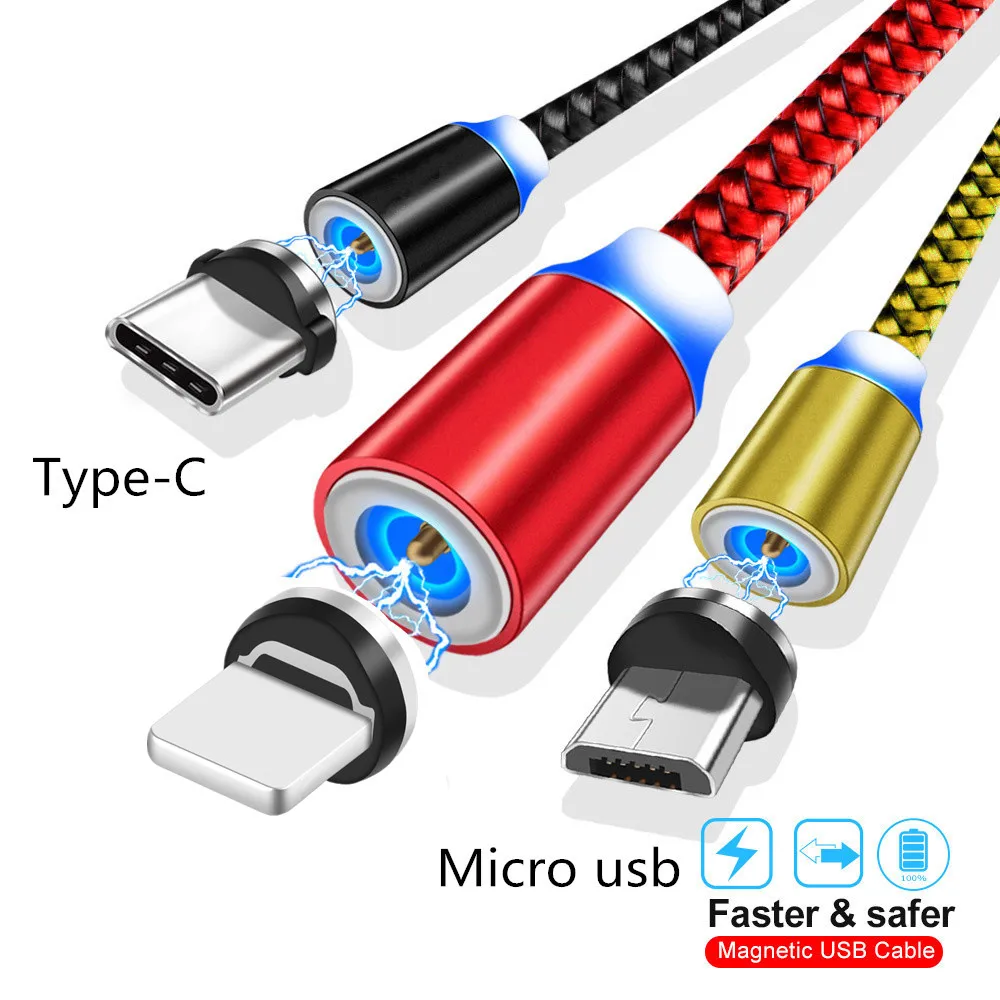 Магнитный usb кабель для зарядки iphone 6 7 X светодиодный светящийся Type C Samsung A70 A10 Huawei