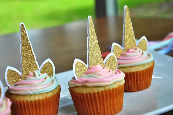 

GLITTER Unicorn Horn first birthday cupcake toppers wedding baby shower party decoration doughnut food treat fruit toothpicks