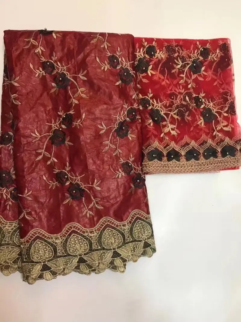 Beads red flowers pattern wonderful African Barzun Riche Lace +2yards net lace Wholesale Price with beads for wedding !ts-7 | Дом и сад