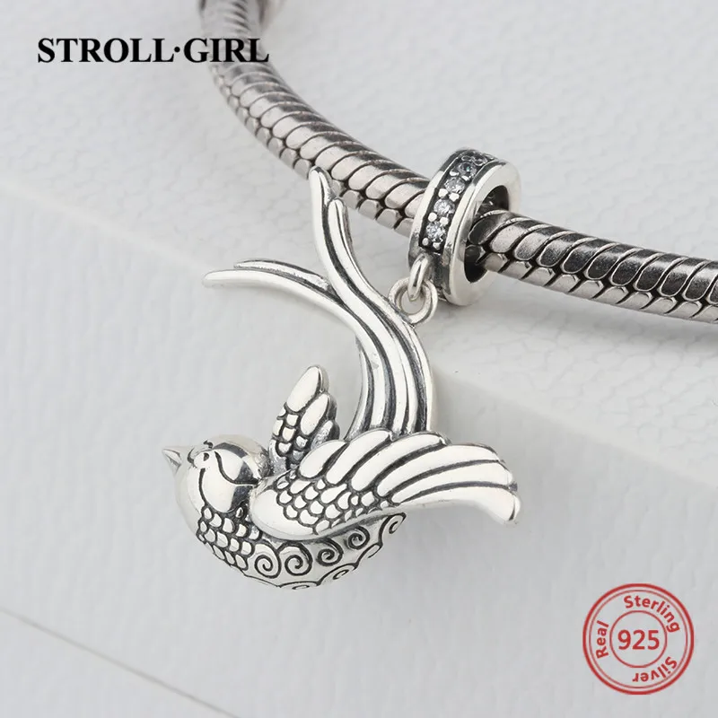 StrollGirl 925 серебряные бусины DIY ремесло птица подвеска коллекция животных подходят подлинные Pandora Браслеты Ювелирные изделия для женщин подарок