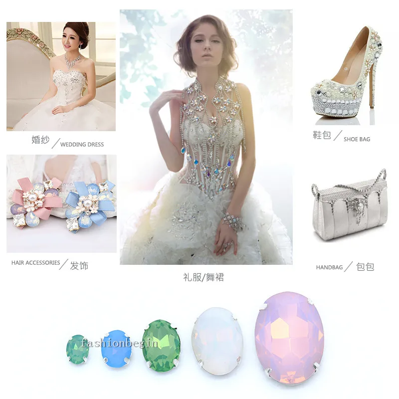 Овальный белый/зеленый/синий/розовый опал 24p 6x8 мм для пришивания ограненный
